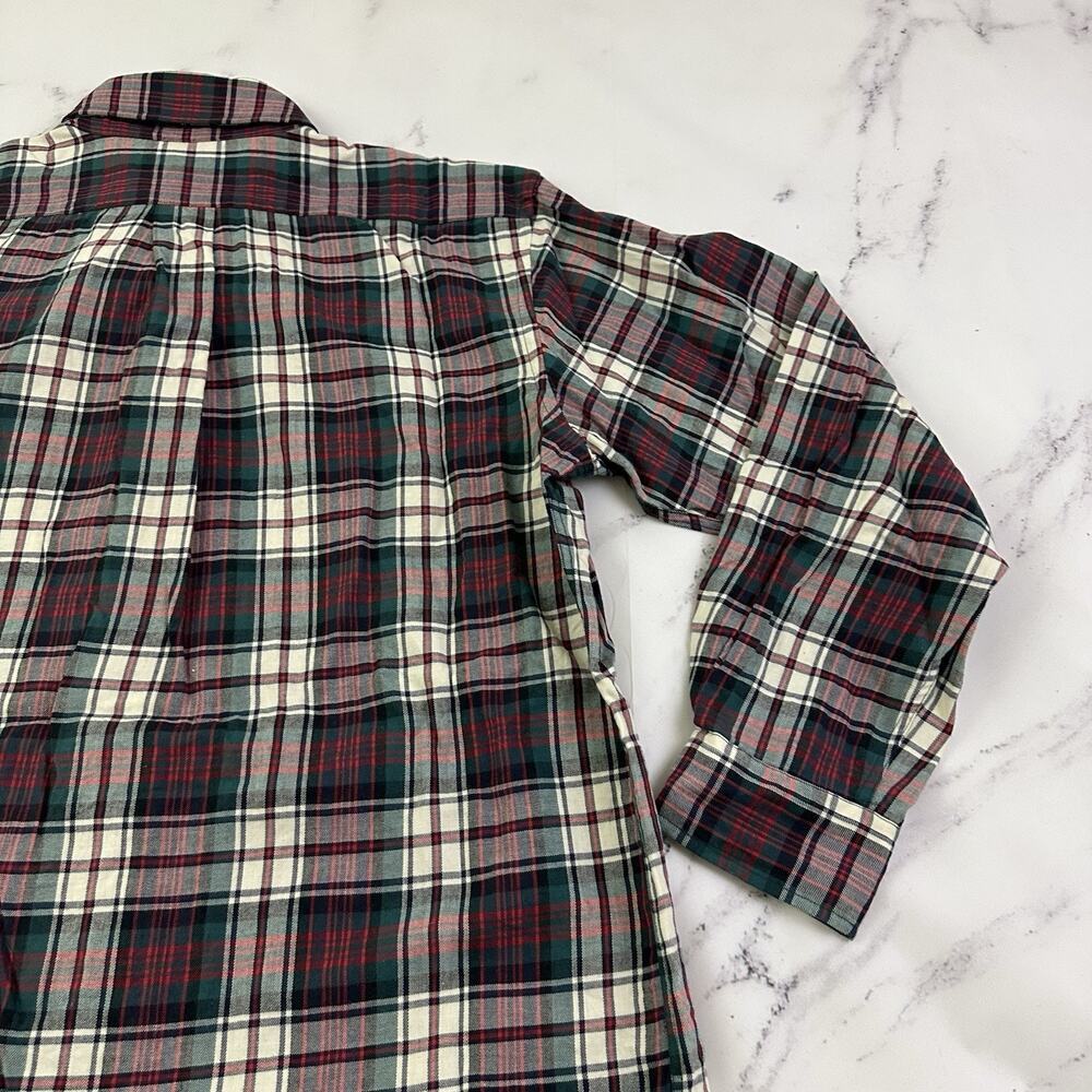 Lands End Mens Vintage 90s Plaid Shirt Size L Red Green Wool Cotton Blend - Picture 9 of 11